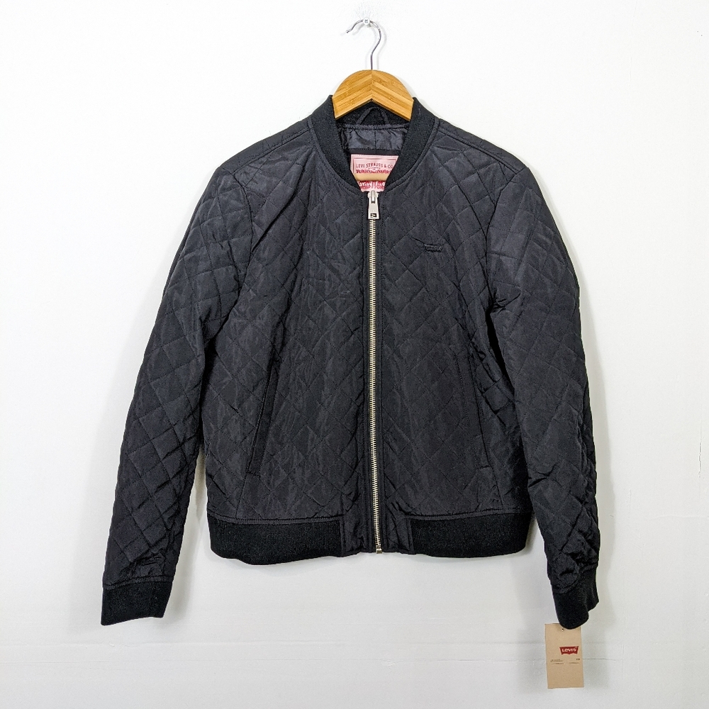 Levi's Black Quilted Bomber Jacket Large Nwot Gem